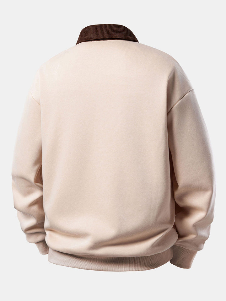 Relax Fit Contrast Corduroy Polo Collar Sweatshirt