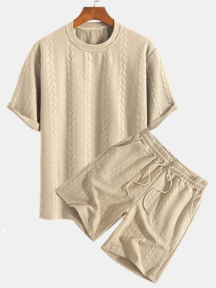 Relax Fit Mid-Length Sleeve Twist Jacquard T-Shirt & Shorts