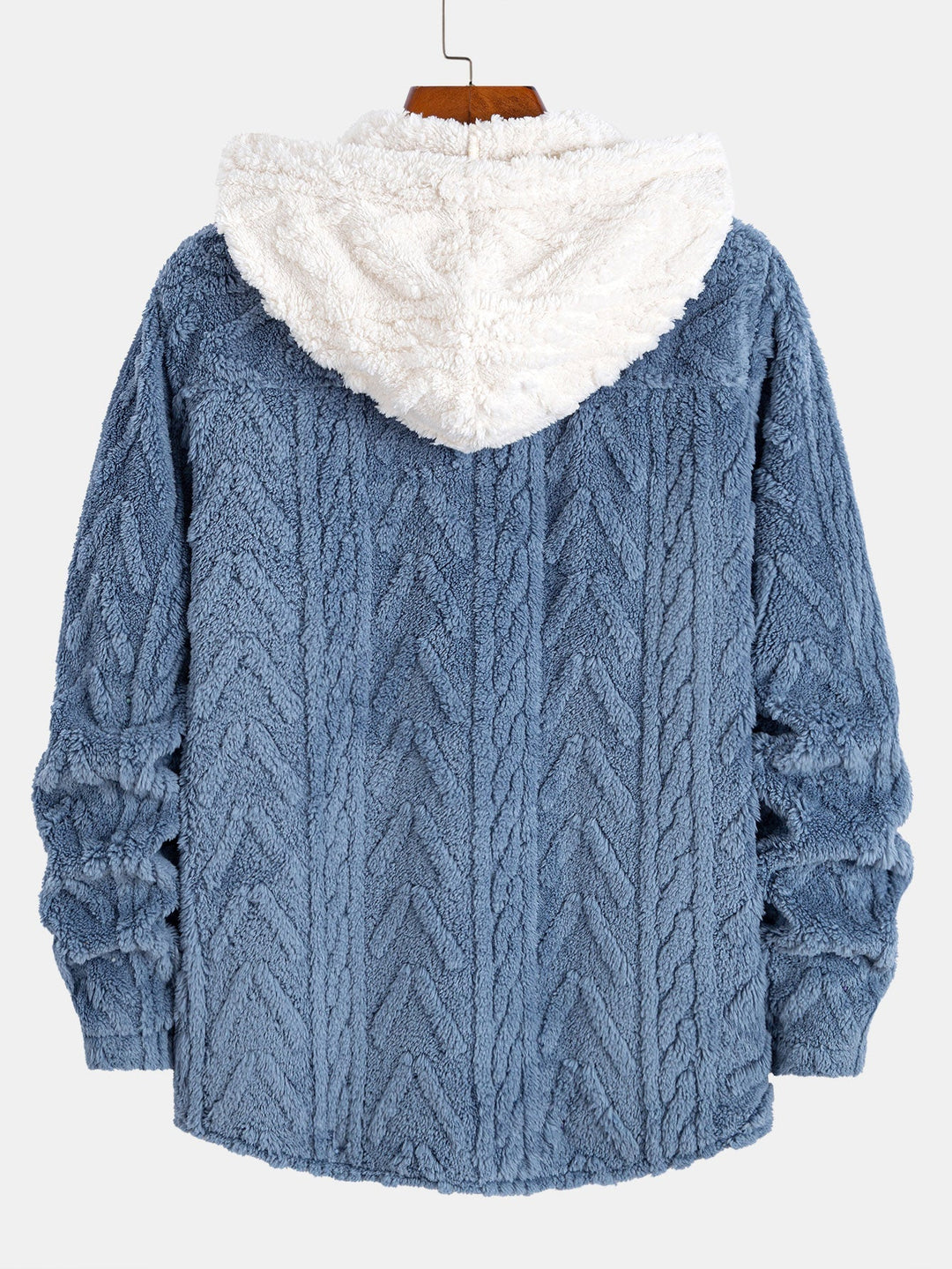 Contrast Geometric Jacquard Teddy Hooded Shirt