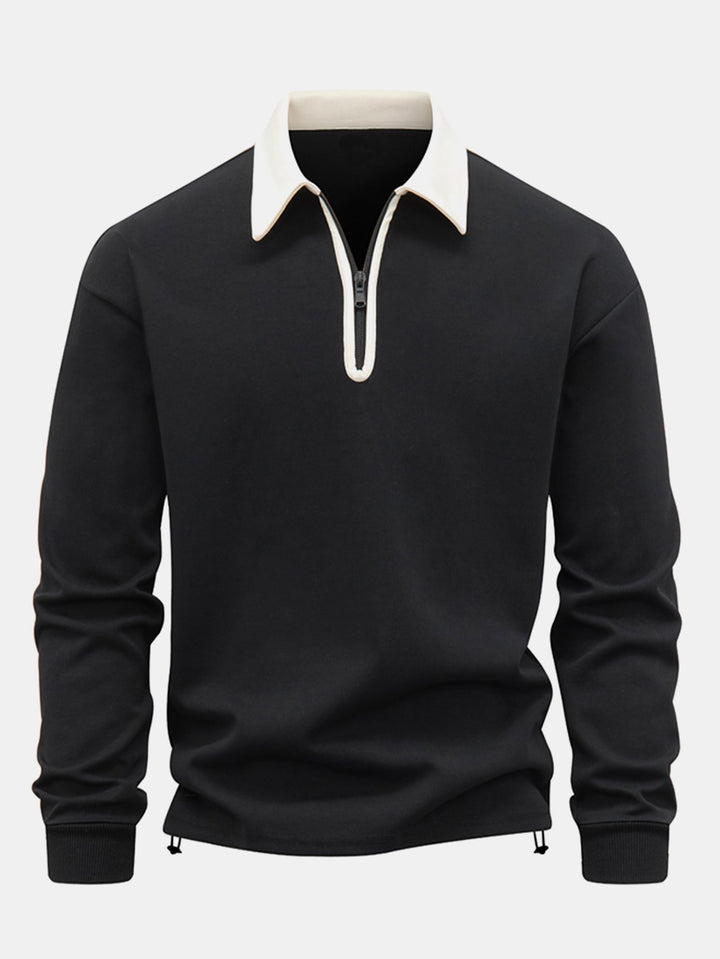 Contrast Zipper Polo Collar Sweatshirt