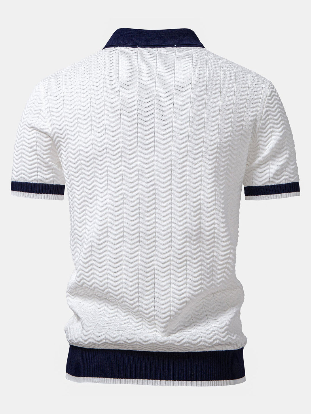 Texture Contrast Knitted V Neck Polo Shirt & Slim Fit Tapered Trousers