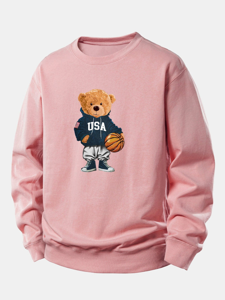Basketball Bear Print Relax Fit Sweatshirt