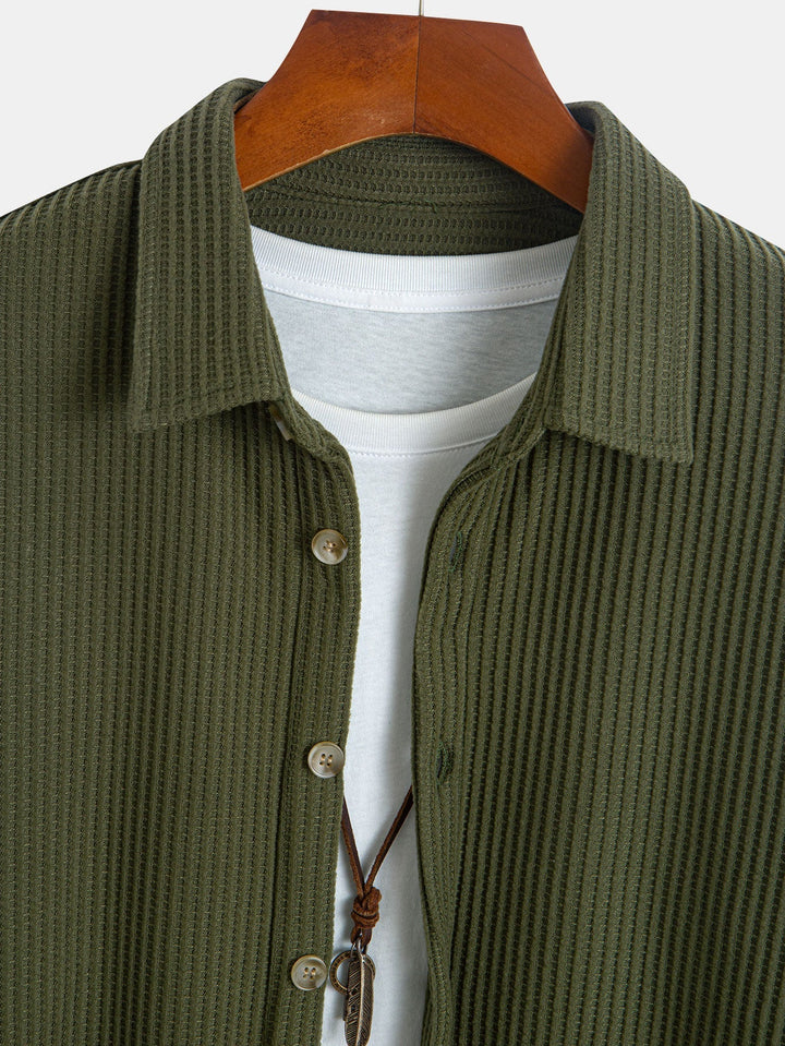 Long Sleeved Waffle Button Up Shirt