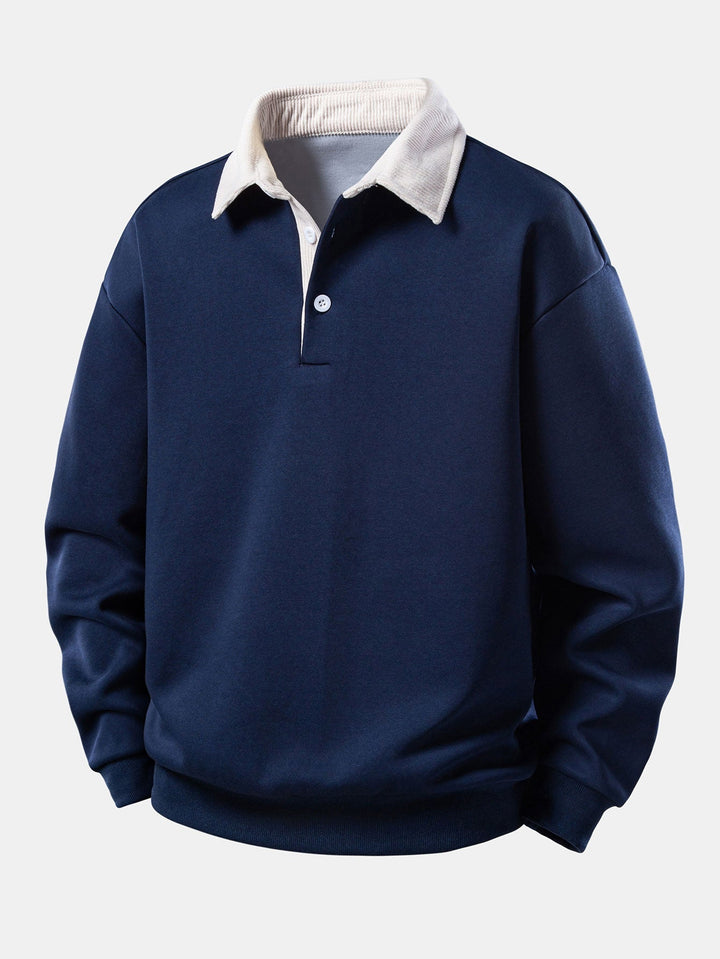 Relax Fit Contrast Corduroy Polo Collar Sweatshirt