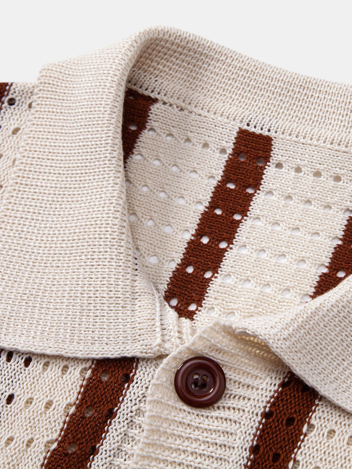 Stripe Eyelet Knitted Shirt