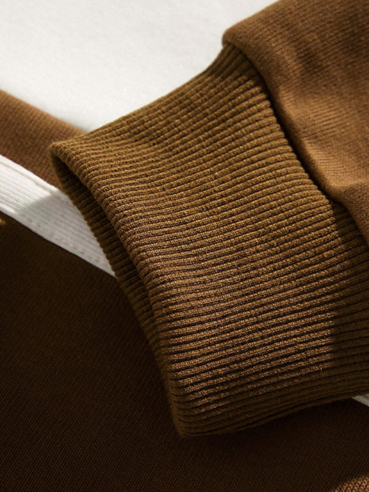 Relax Fit Color Block Patchwork Polo Sweatshirt