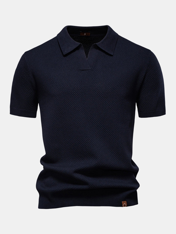 Pineapple Texture Knit V Neck Polo