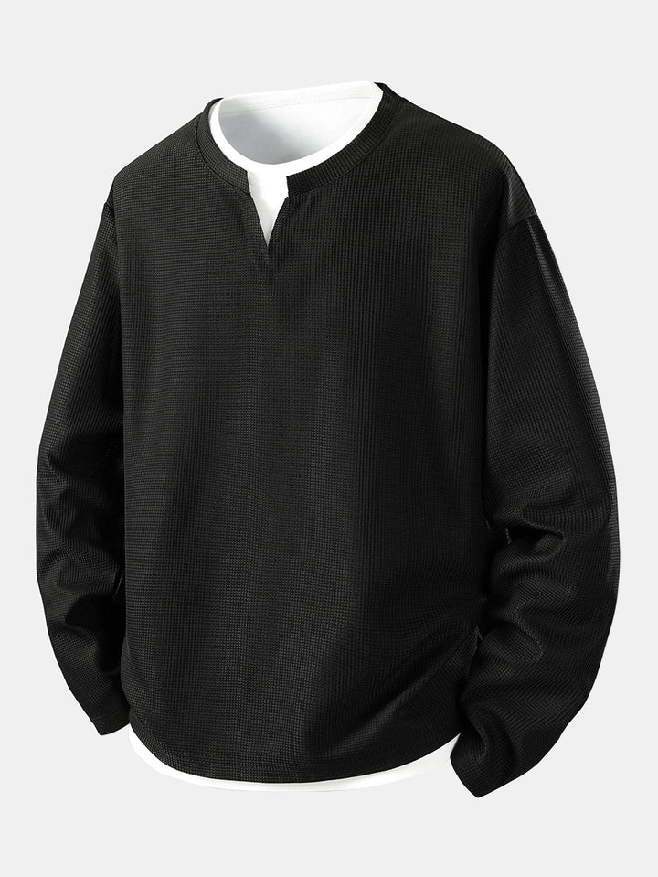 Relax Fit Long Sleeve 2 In 1 Waffle T-Shirt