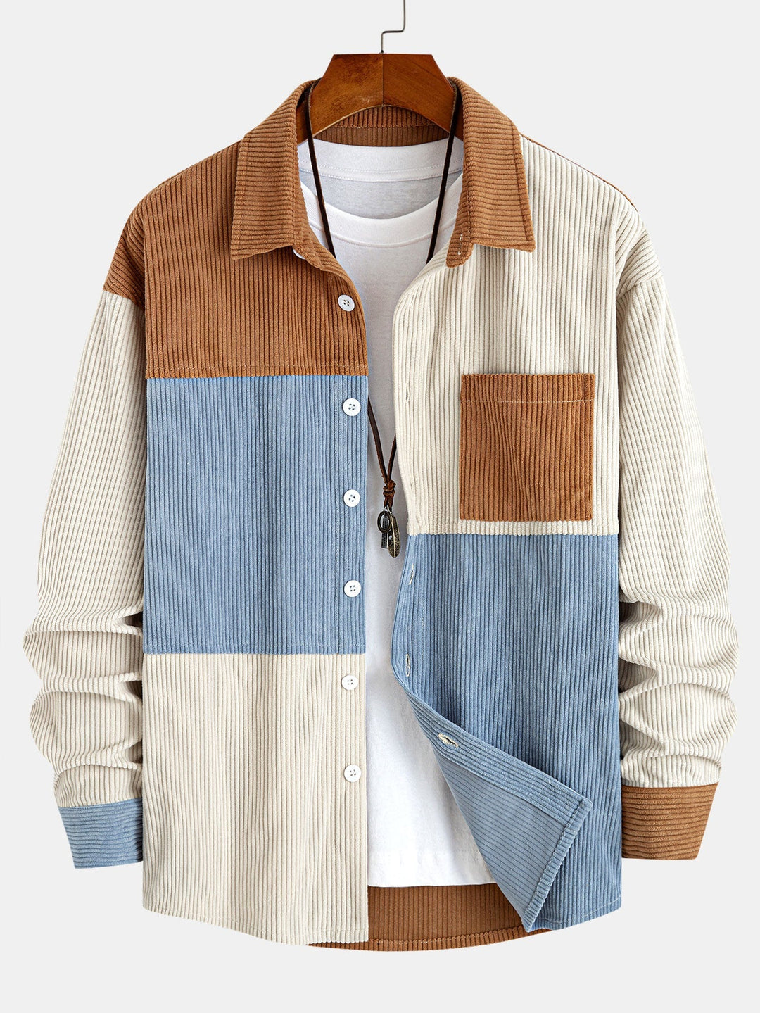 Relax Fit Color Block Corduroy Button Up Shirt