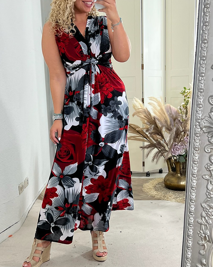 Svea | Sleeveless Pleated Dress with Floral Print
