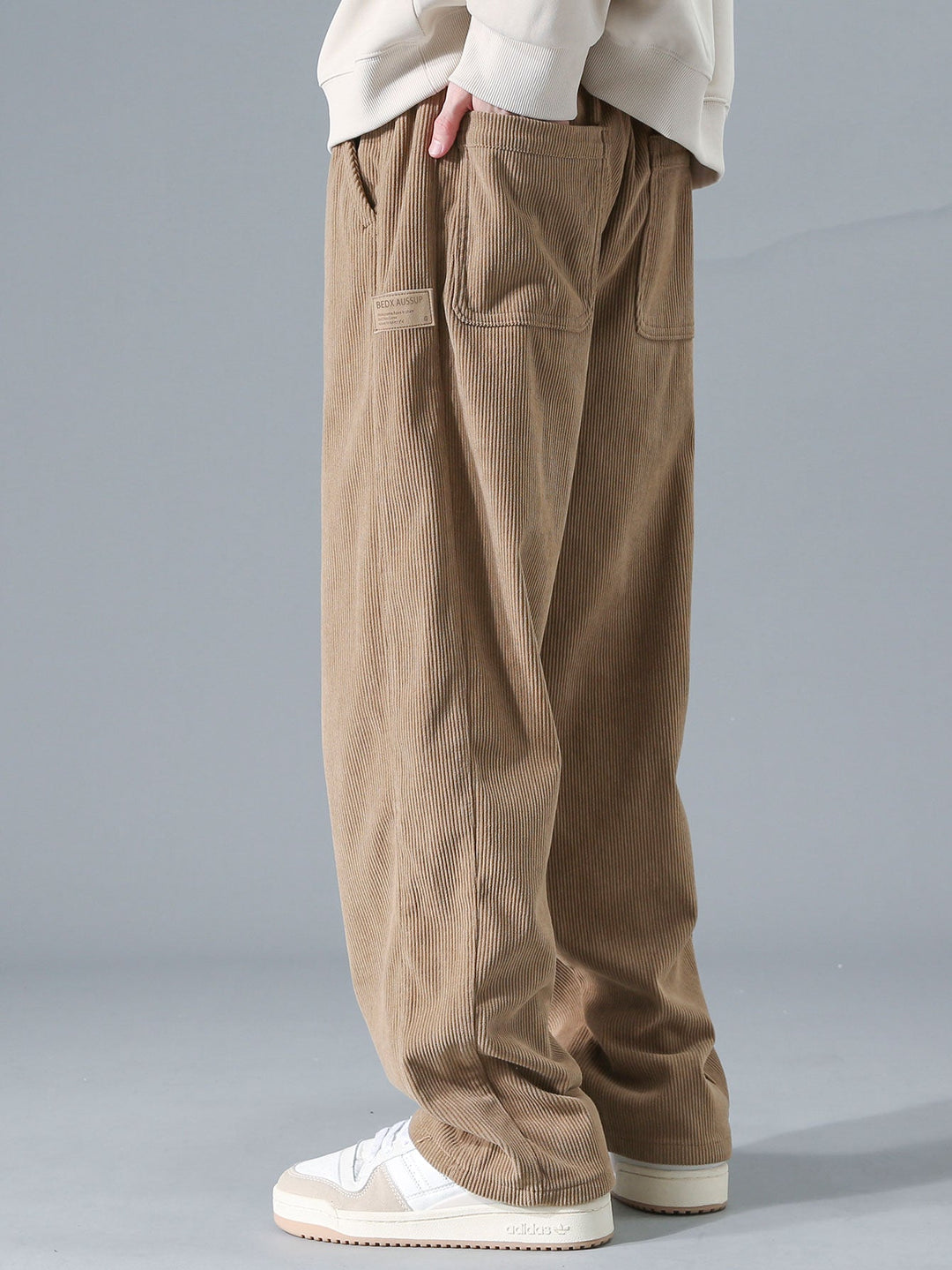 Relax Fit Contrast Corduroy Polo Collar Sweatshirt & Straight Leg Corduroy Pants