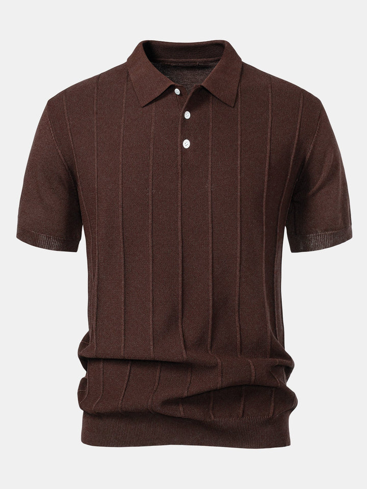 Stripe Jacquard Knit Polo Shirt & Straight Leg Ribbed Pants