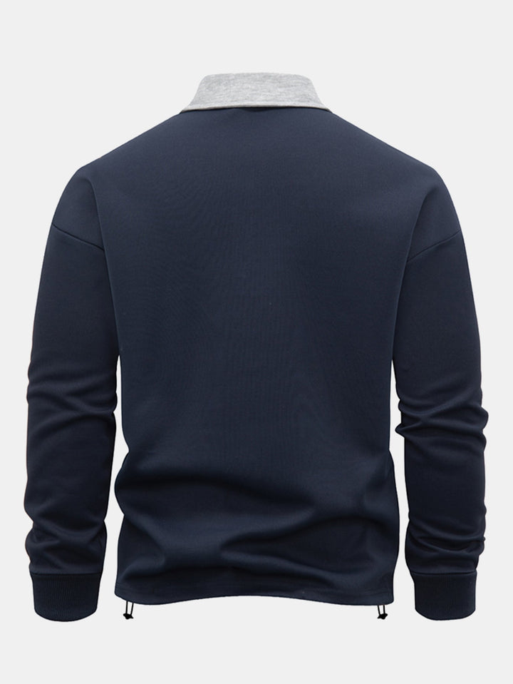 Contrast Zipper Polo Collar Sweatshirt
