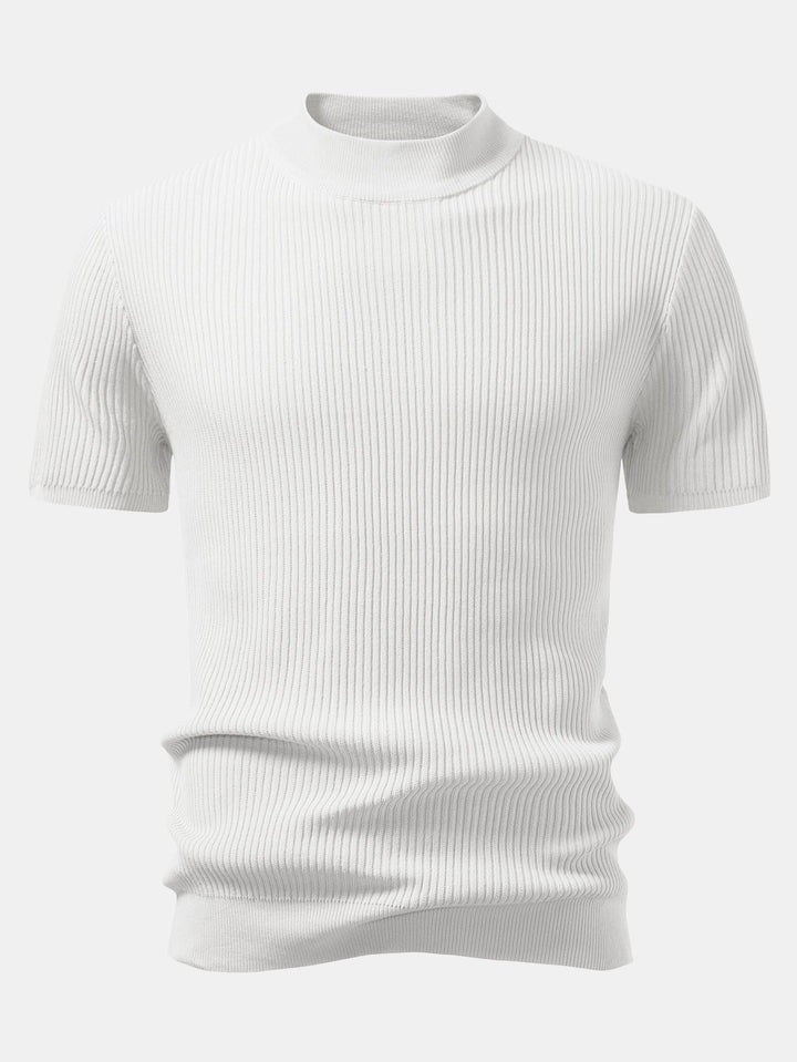 Ribbed Mock Neck Knitted Sweater T-Shirt