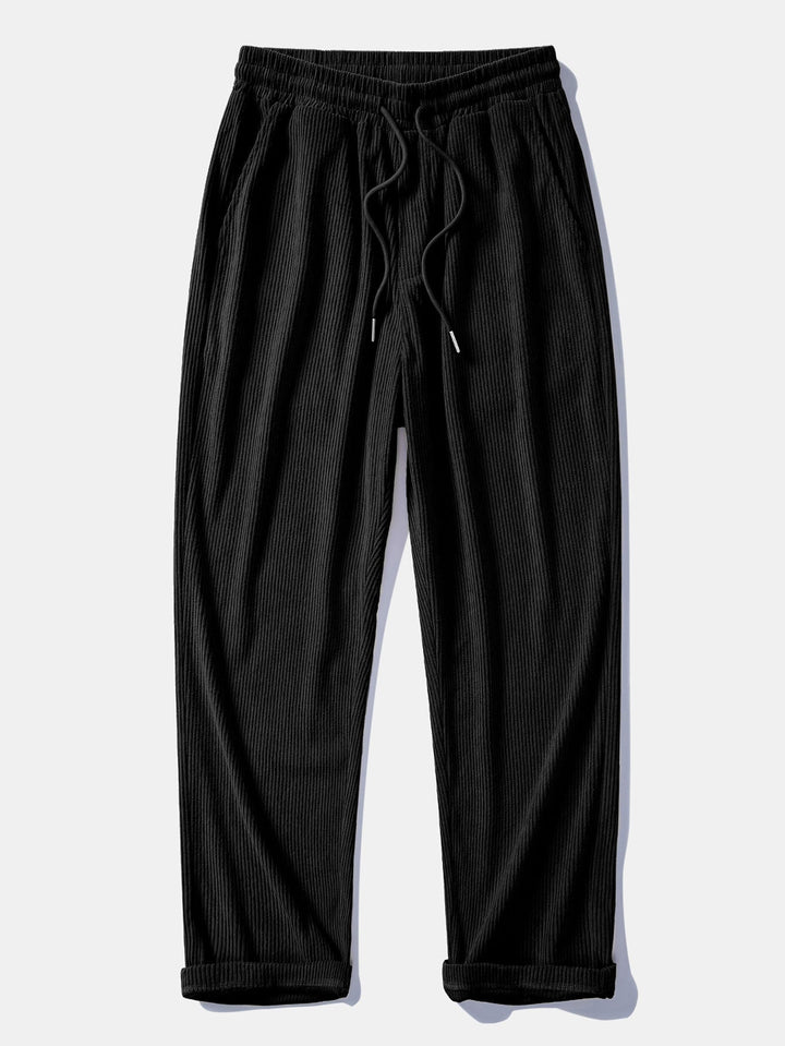 Long Sleeved Contrast Corduroy Hooded Shirt & Straight Leg Corduroy Pants
