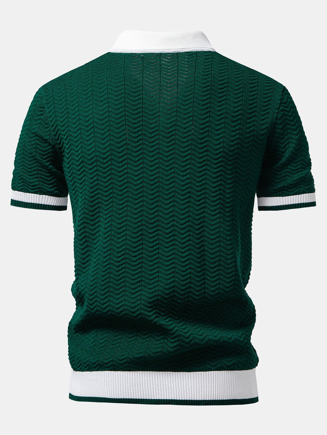 Texture Contrast Knitted V Neck Polo Shirt