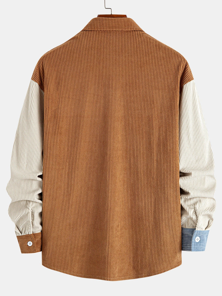 Relax Fit Color Block Corduroy Button Up Shirt