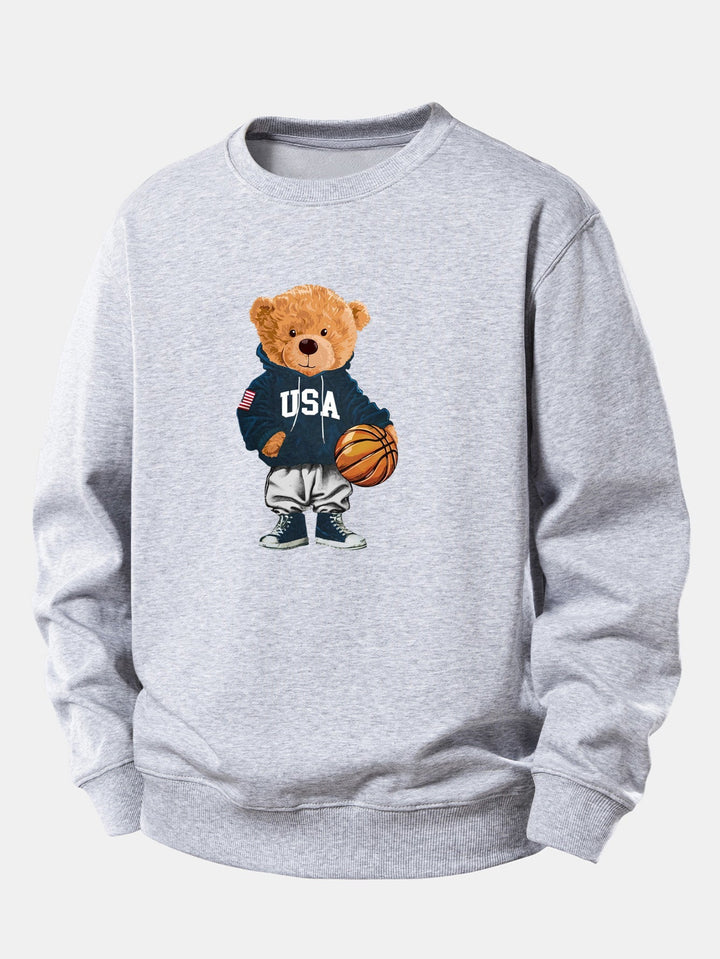 Basketball Bear Print Relax Fit Sweatshirt
