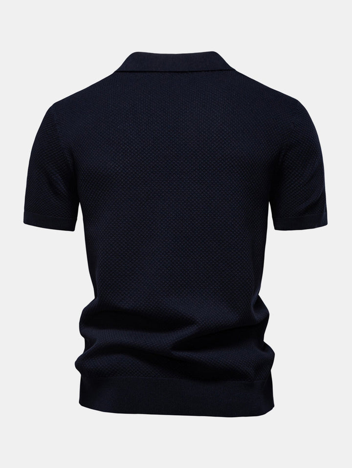 Pineapple Texture Knit V Neck Polo