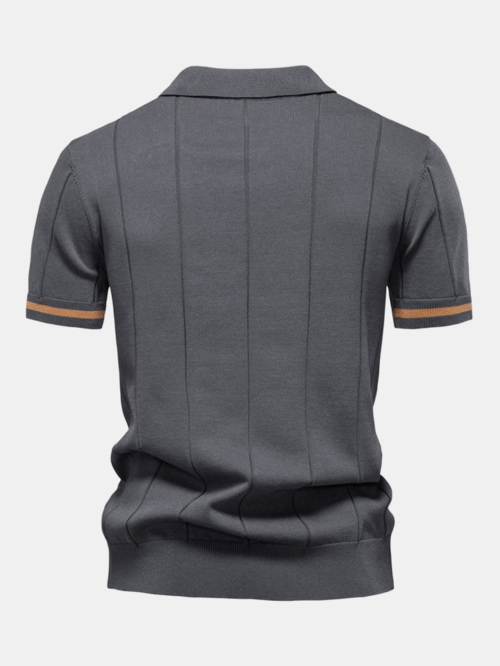 Contrast Trim Zipper Knit Polo Shirt