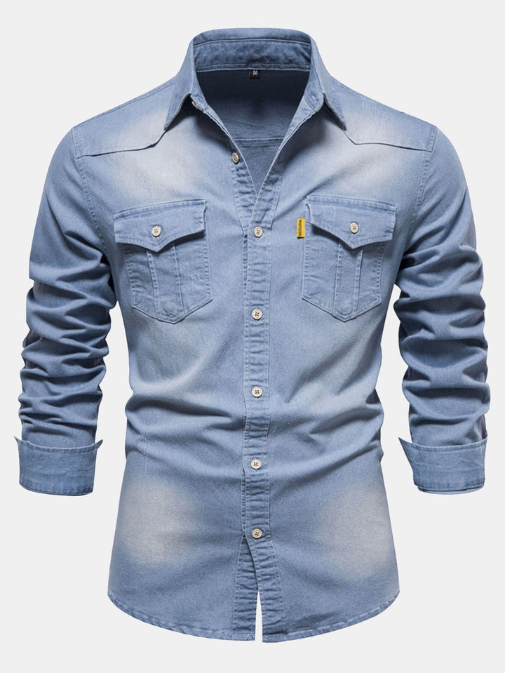 Washed Denim Western Shirt With Pockets
