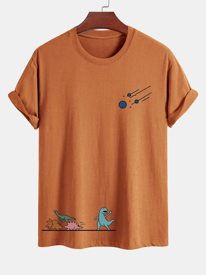Regular Fit Dinosaurs Avoid Meteorites Print Cotton T-Shirt