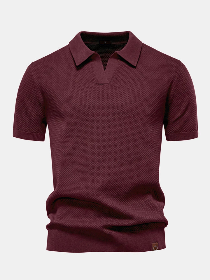 Pineapple Texture Knit V Neck Polo