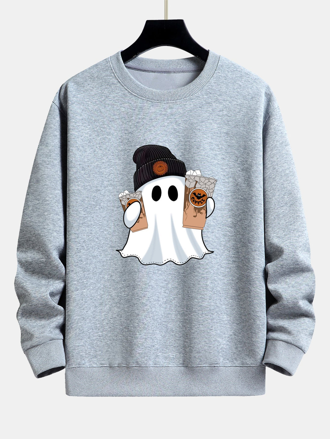 Halloween Ghost Coffee Print Relax Fit Sweatshirt