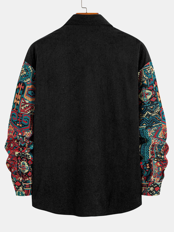 Ethnic Geometric Jacquard Patchwork Corduroy Shirt