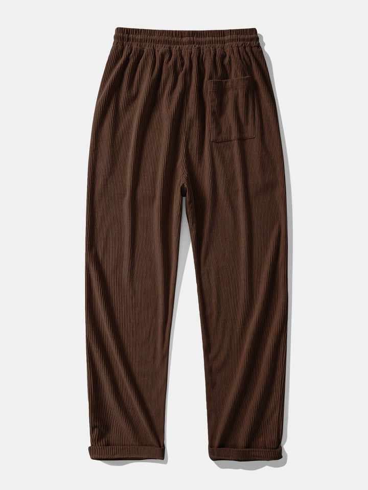 Long Sleeved Contrast Corduroy Hooded Shirt & Straight Leg Corduroy Pants