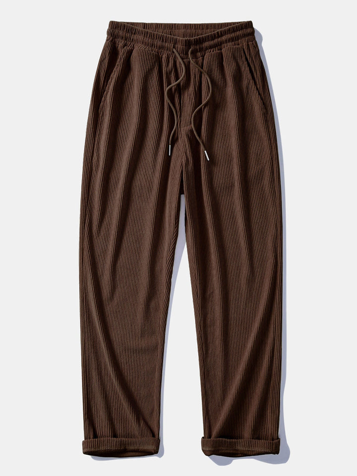 Long Sleeved Contrast Corduroy Hooded Shirt & Straight Leg Corduroy Pants