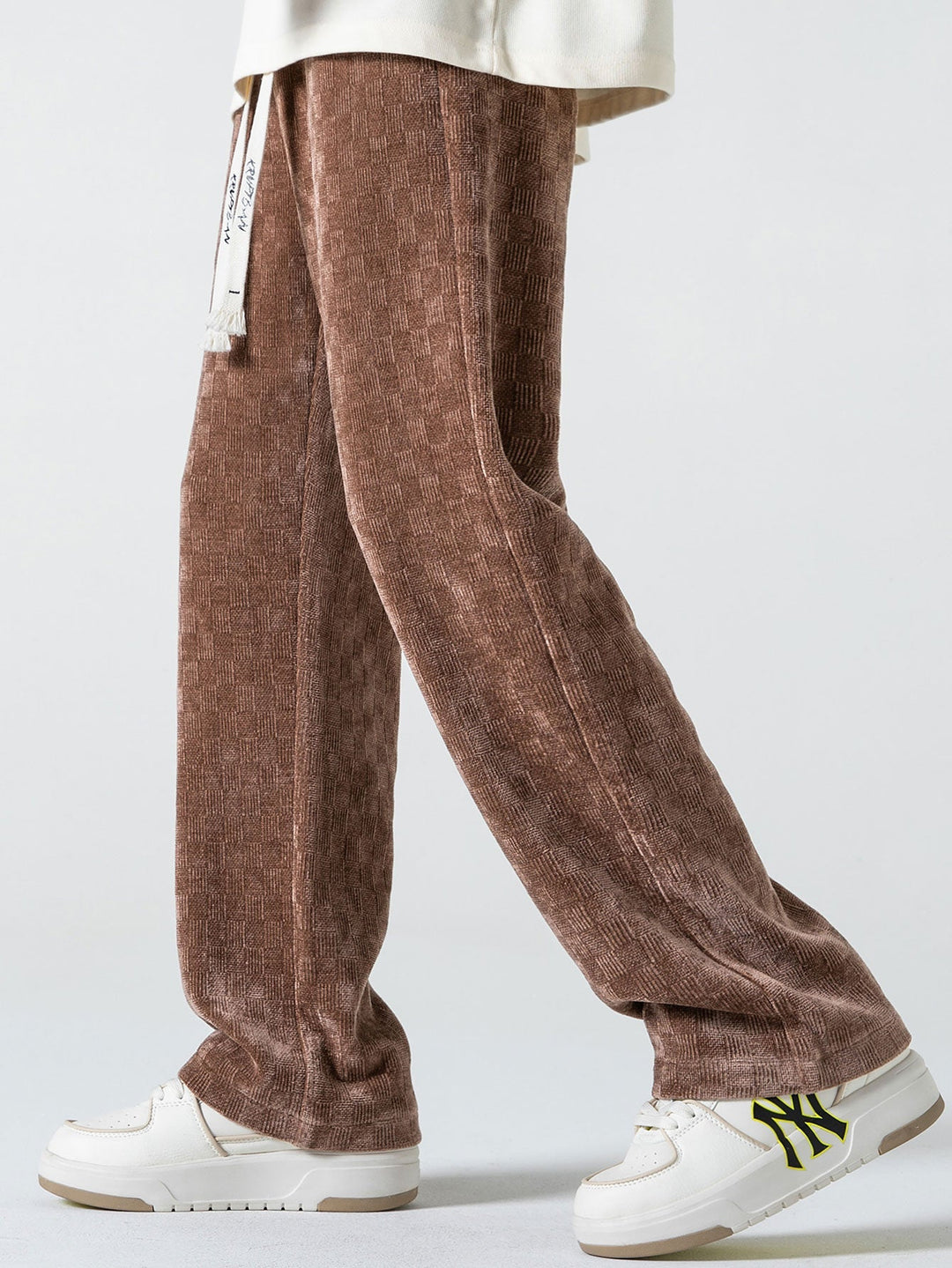 Checkerboard Textured Straight Leg Pants