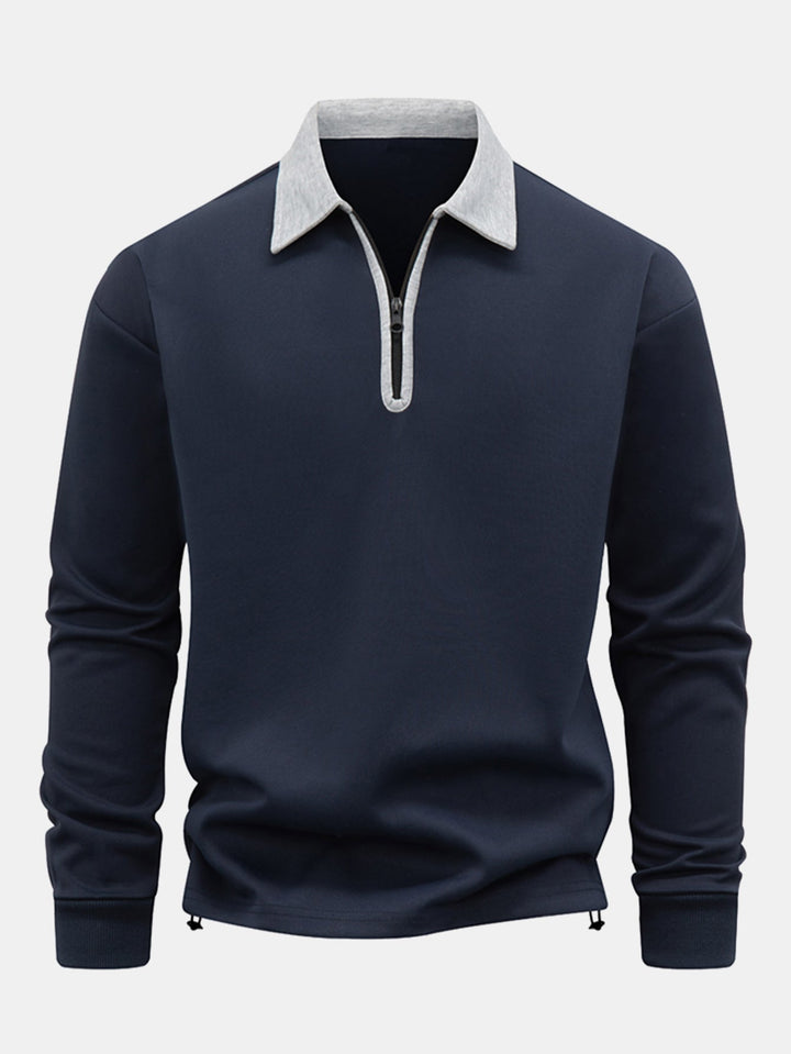 Contrast Zipper Polo Collar Sweatshirt
