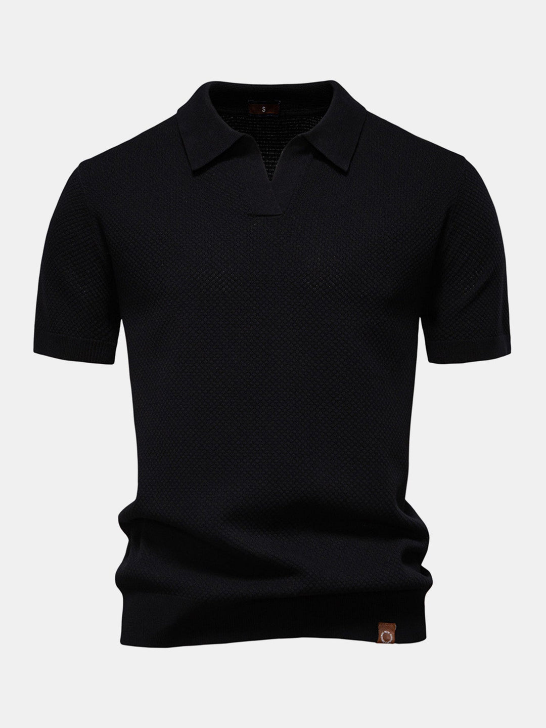 Pineapple Texture Knit V Neck Polo
