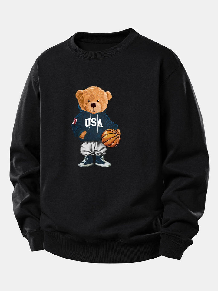 Basketball Bear Print Relax Fit Sweatshirt