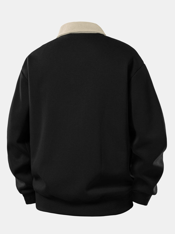 Relax Fit Ghost Drinking Coffee Print Contrast Polo Sweatshirt