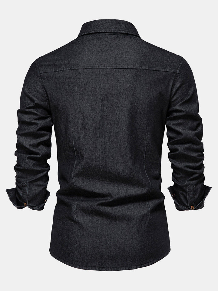 Washed Denim Western Shirt With Pockets