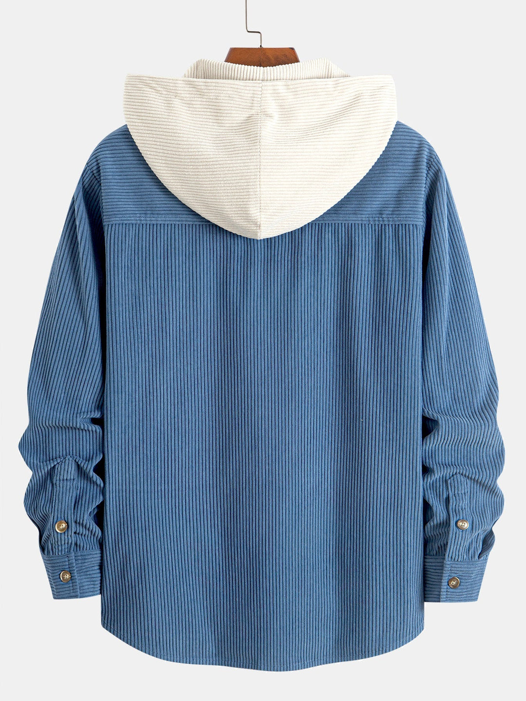 Long Sleeved Contrast Corduroy Hooded Shirt & Straight Leg Corduroy Pants