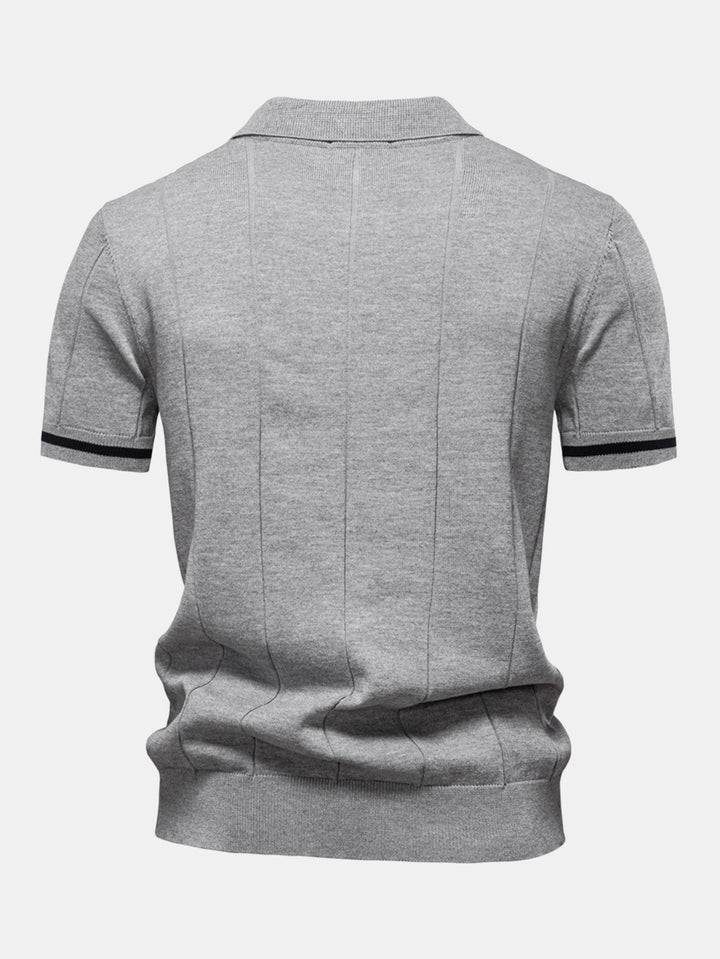 Contrast Trim Zipper Knit Polo Shirt