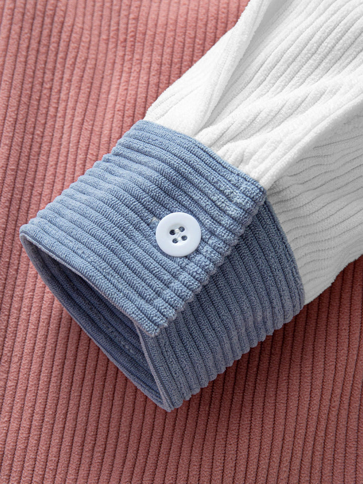 Relax Fit Color Block Corduroy Button Up Shirt