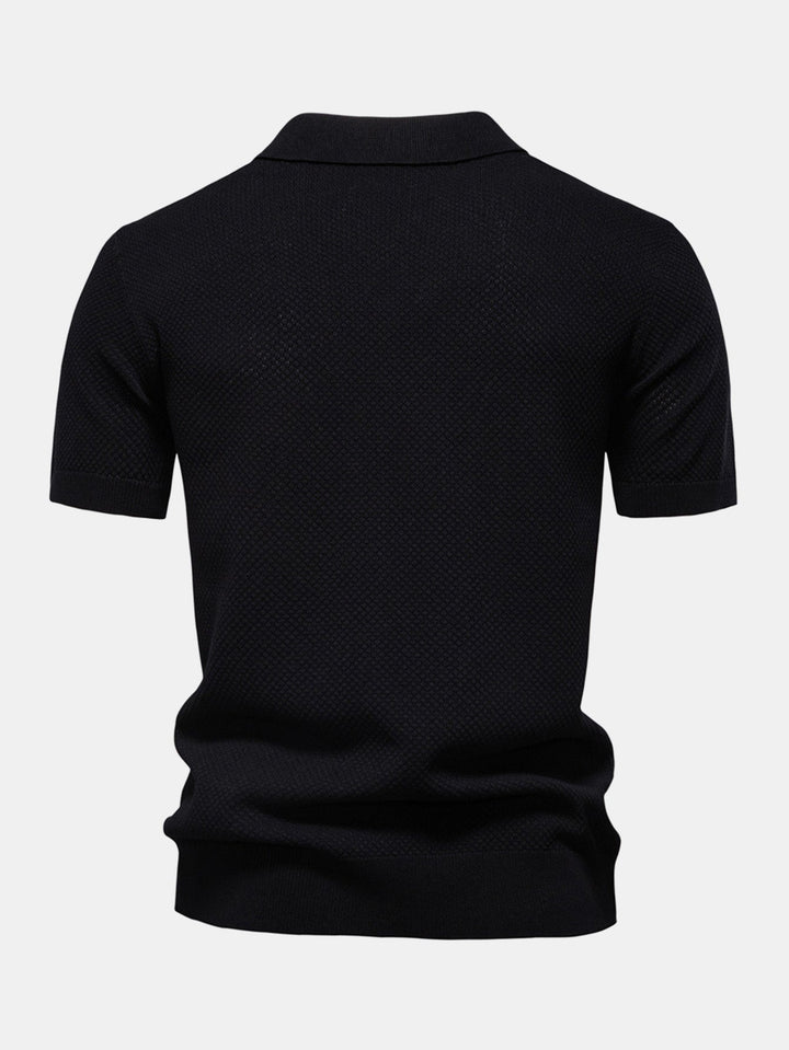 Pineapple Texture Knit V Neck Polo