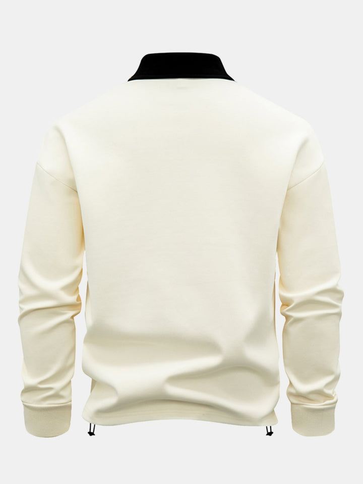 Contrast Zipper Polo Collar Sweatshirt