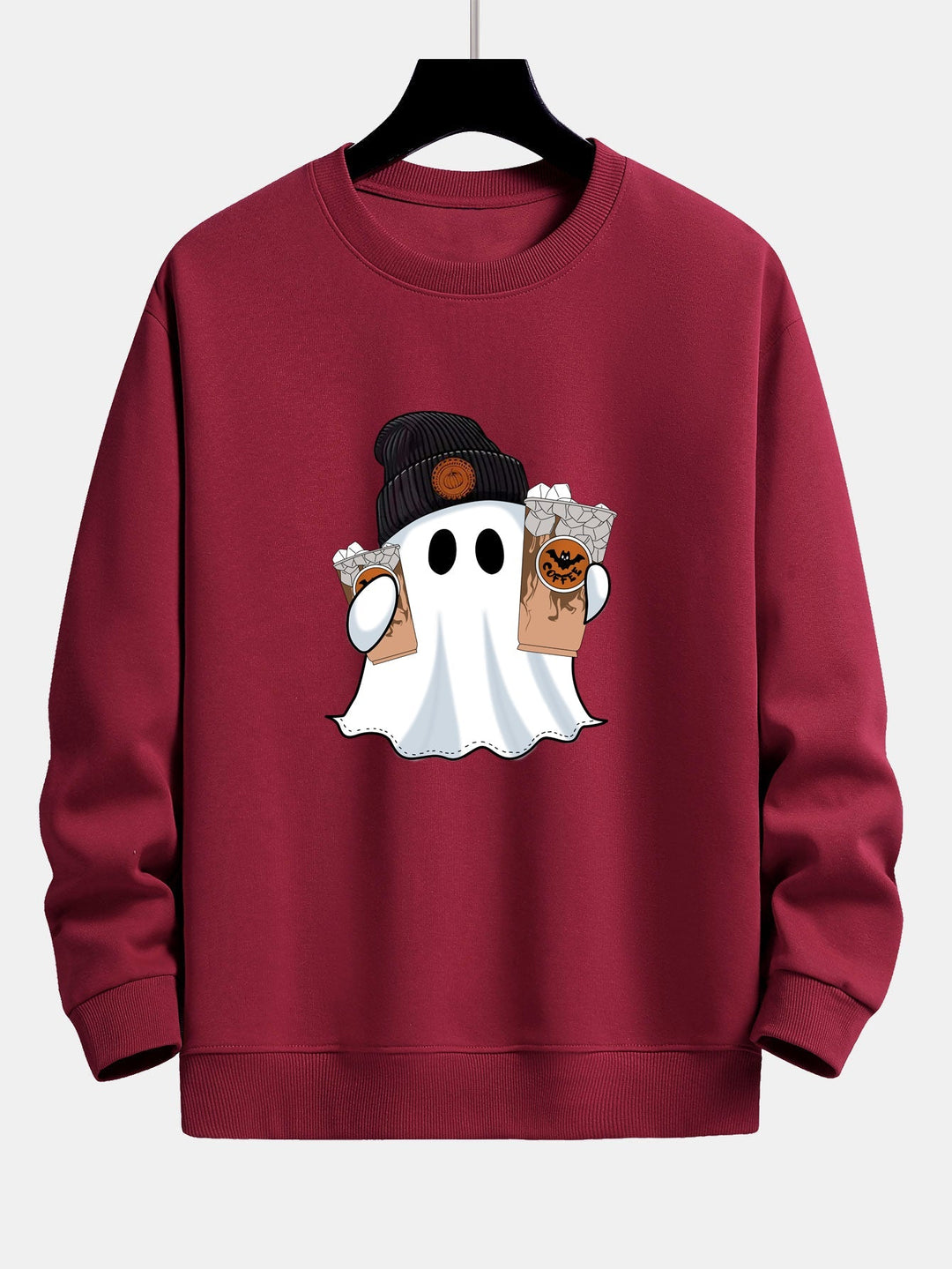 Halloween Ghost Coffee Print Relax Fit Sweatshirt