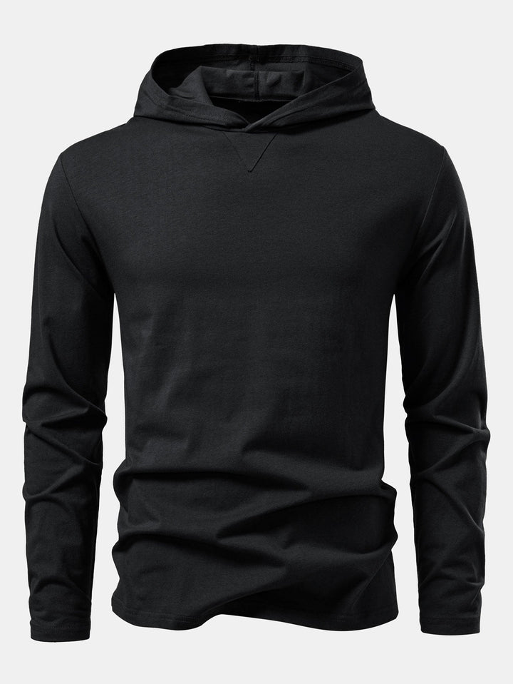Long Sleeved Cotton Hooded T-Shirt