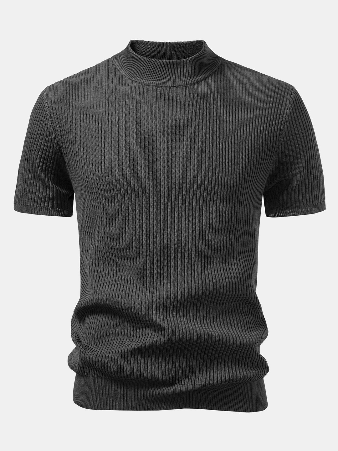 Ribbed Mock Neck Knitted Sweater T-Shirt