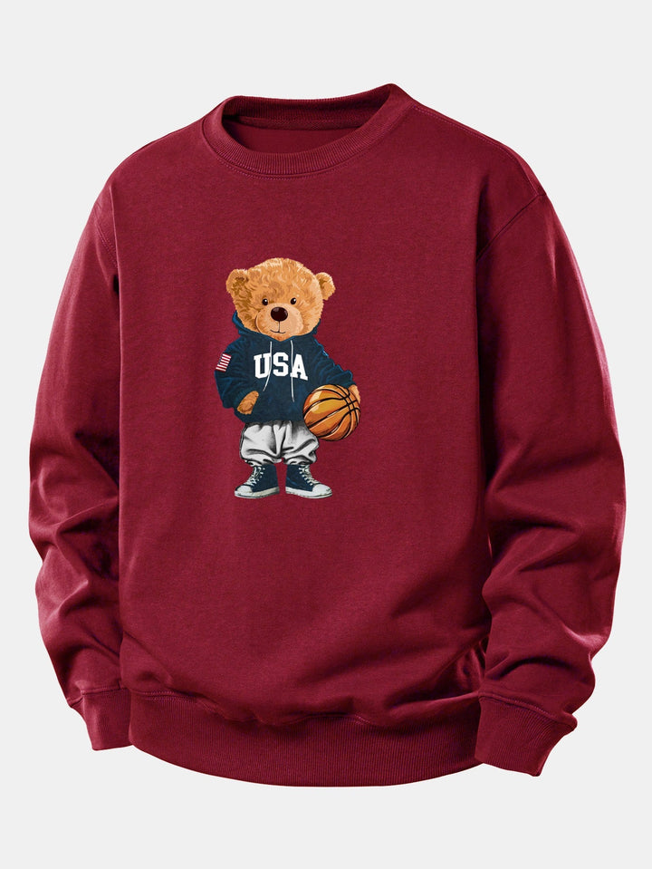 Basketball Bear Print Relax Fit Sweatshirt