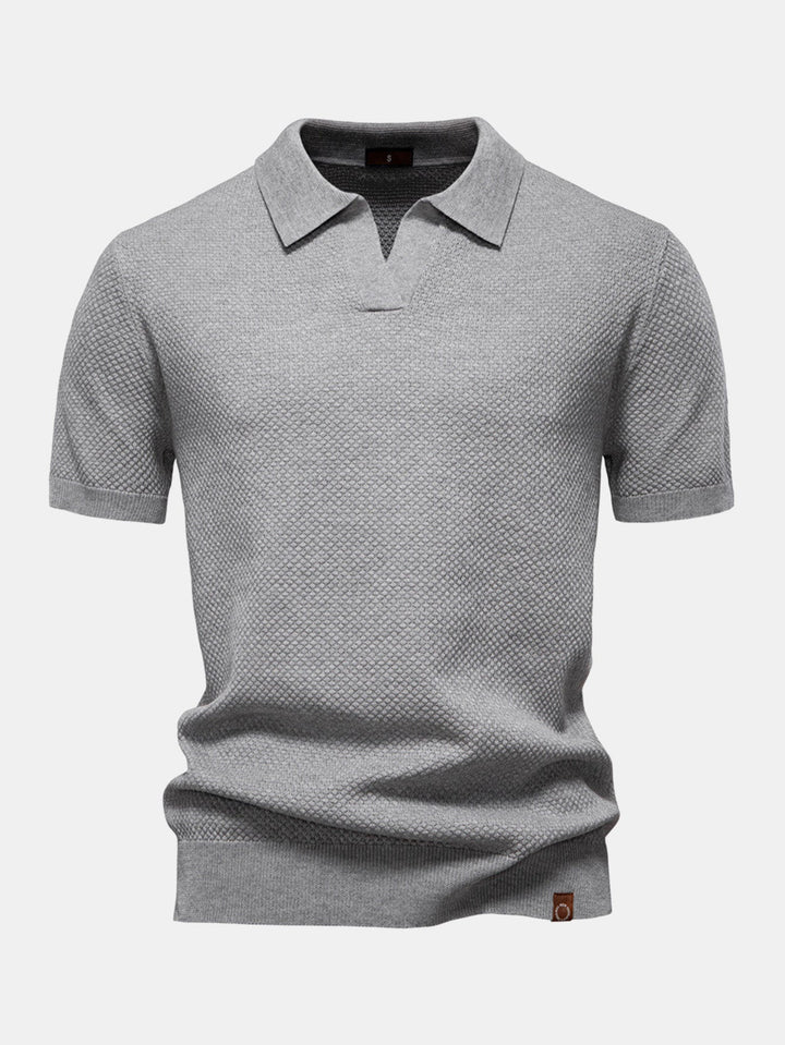 Pineapple Texture Knit V Neck Polo