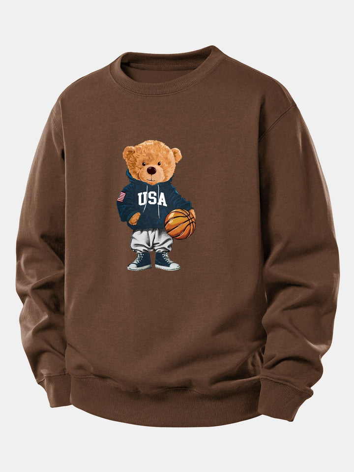 Basketball Bear Print Relax Fit Sweatshirt