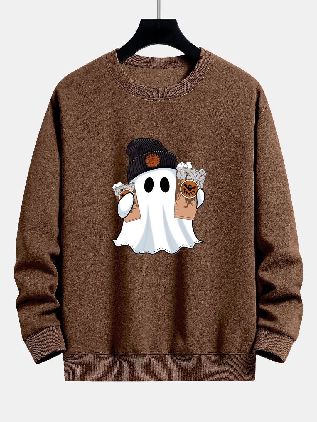 Halloween Ghost Coffee Print Relax Fit Sweatshirt