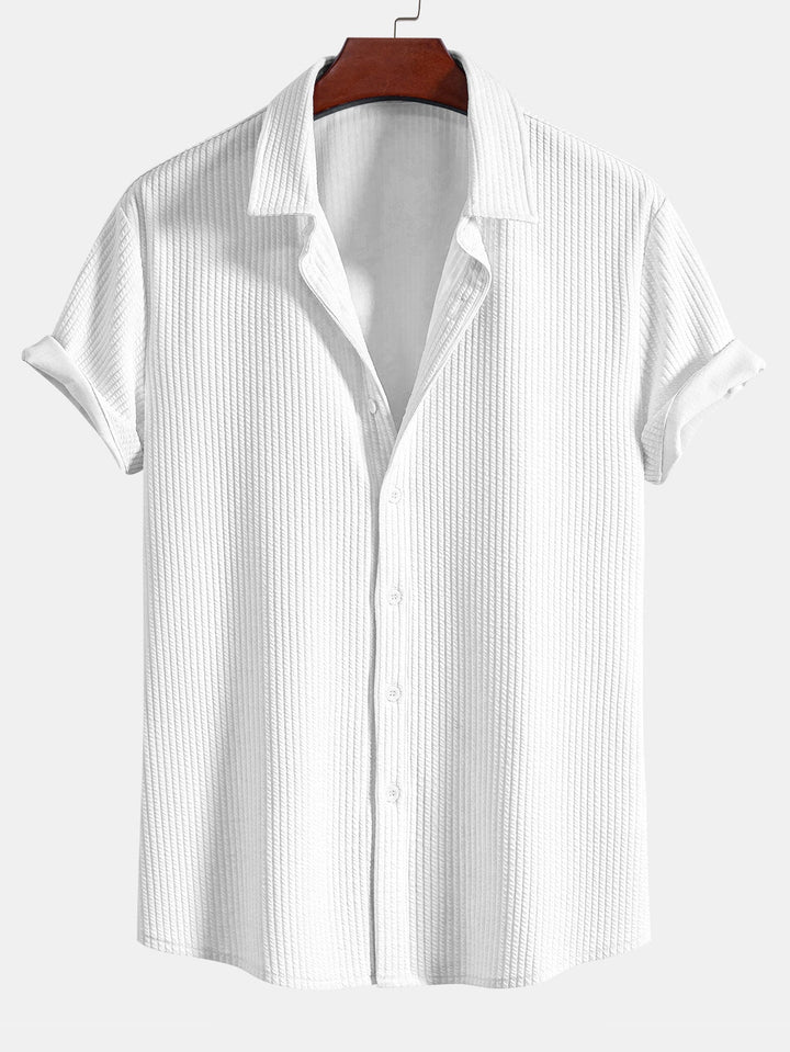 Muscle Fit Ribbed Button Up Shirt & Shorts